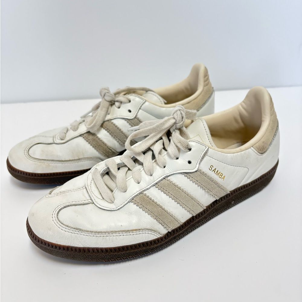 adidas Samba Leather White Brown Lace Up Rubber Outsole Womans Athletic Shoes8.5 - Picture 5 of 9
